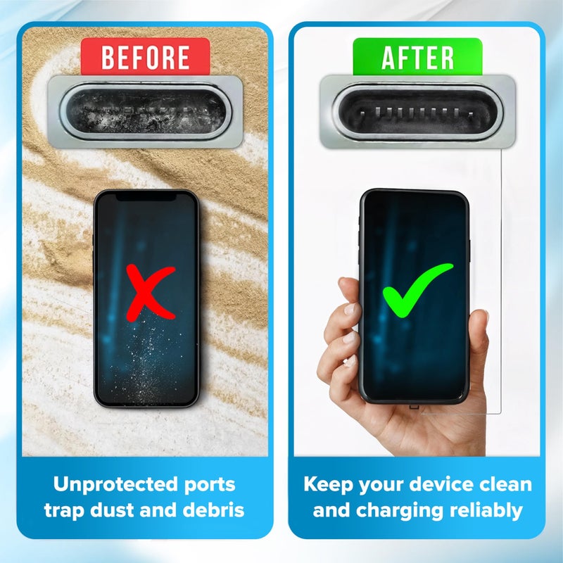 PortPlugs USB-C Dust Plugs â€“ Compatible with iPhone 15/16/17 & Air, iPad Pro/Mini, MacBook Pro/Air, Galaxy S25-S8, Pixel, Android & USB-C Devices â€“ Port Covers & Protectors, Brush- Clear (10-Pack) - Image 2